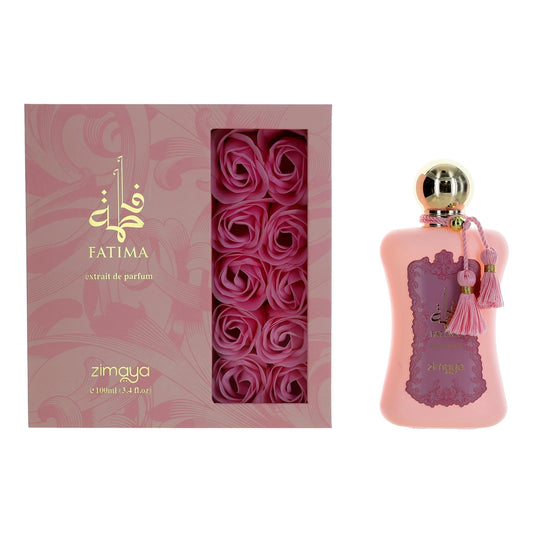 Fatima by Zimaya extrait de parfum bottle, pink glass with tassel, in gift box