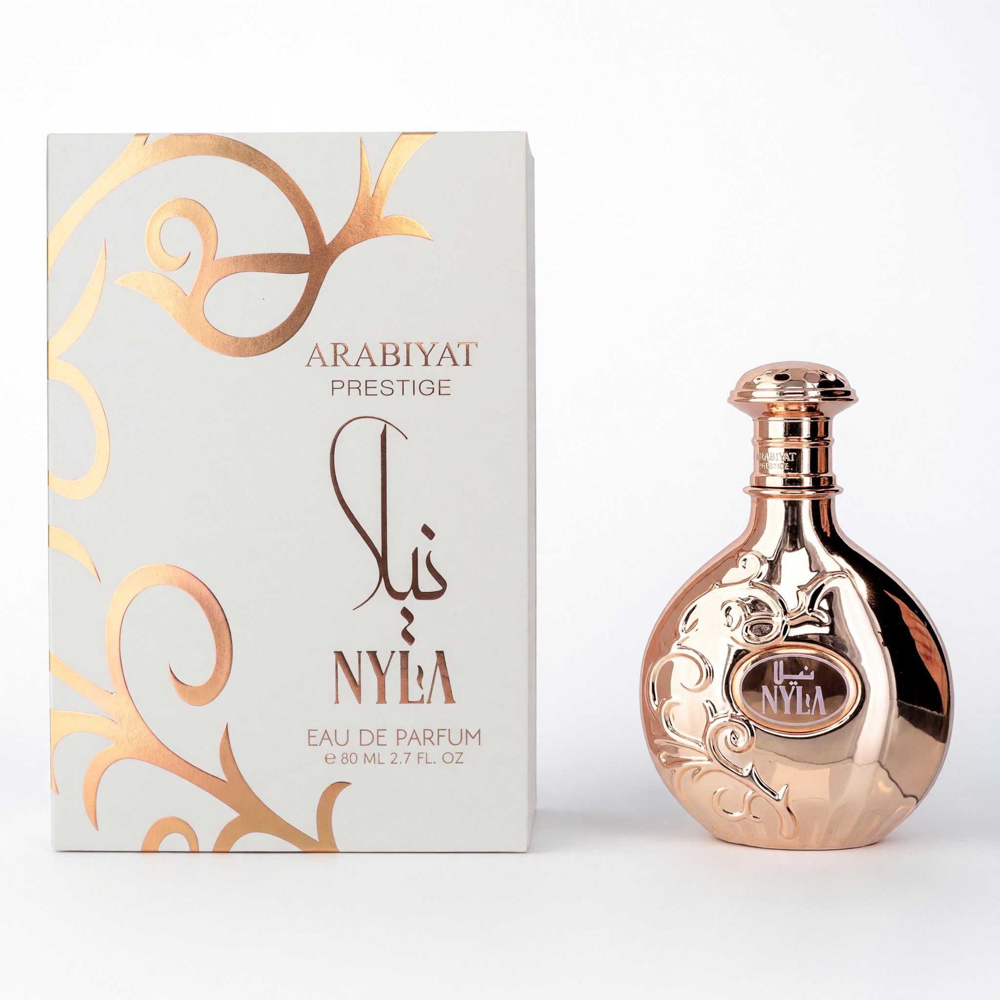 Arabiyat Prestige Nyla EDP perfume spray bottle with decorative box, 80 ml