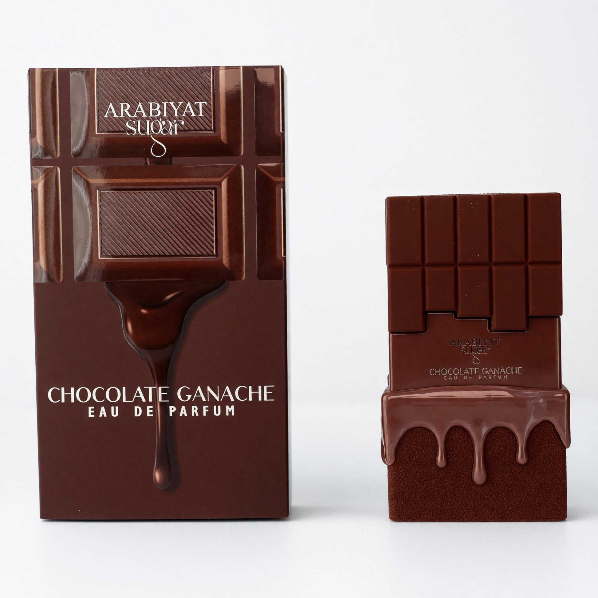 Chocolate ganache eau de parfum spray bottle with drip design and matching box