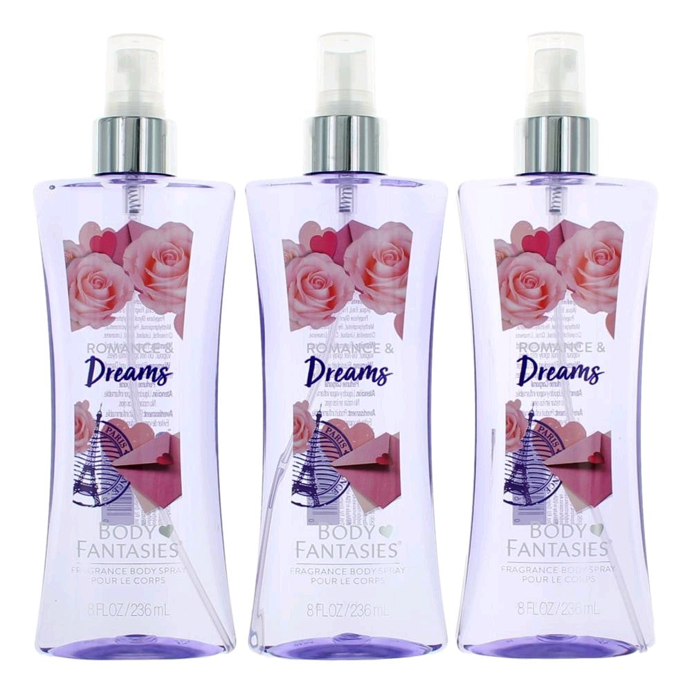 Women’s fragrance body spray 3-pack, Dream bottles with purple pump and label