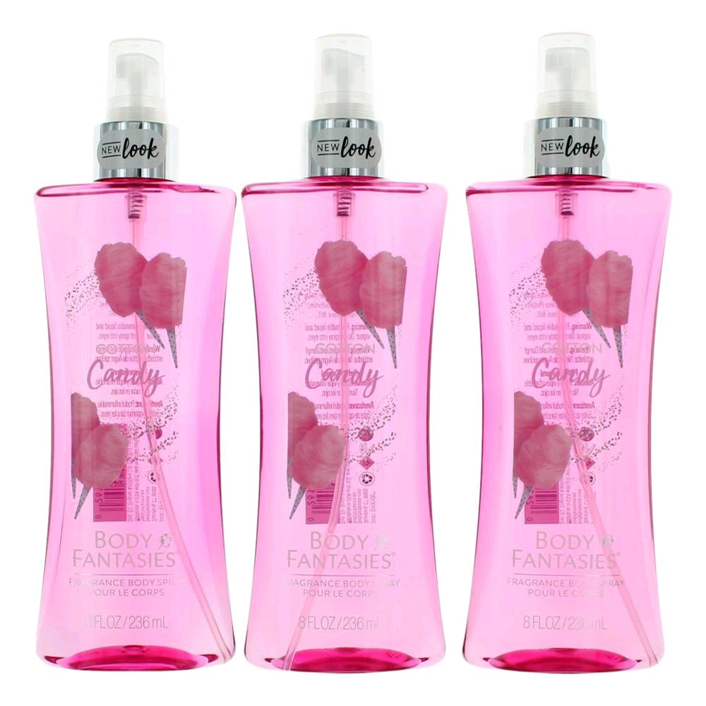 Pink fragrance body spray set of three bottles with spray pumps