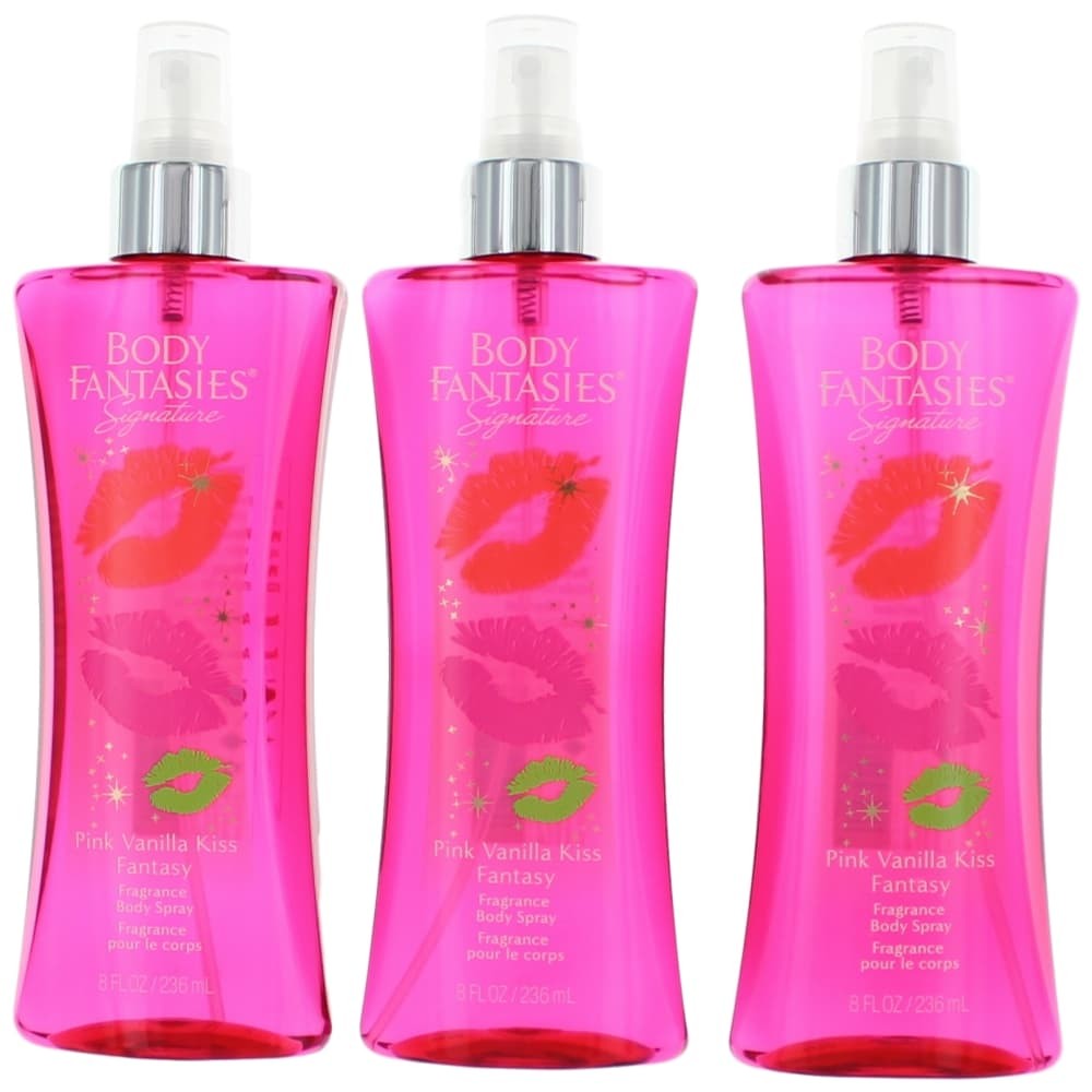 Body Fantasies Pink Vanilla Kiss body spray, 3-pack