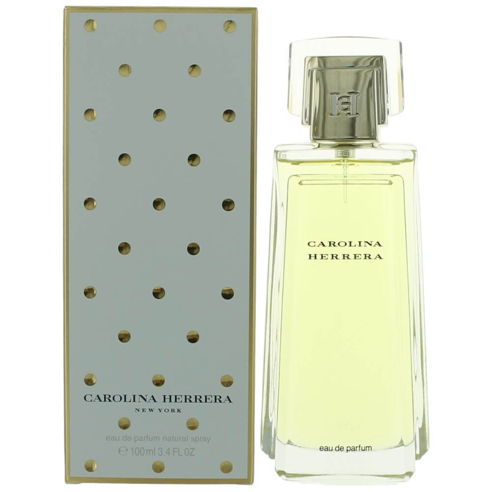Carolina Herrera eau de parfum spray bottle with gold-dotted gift box