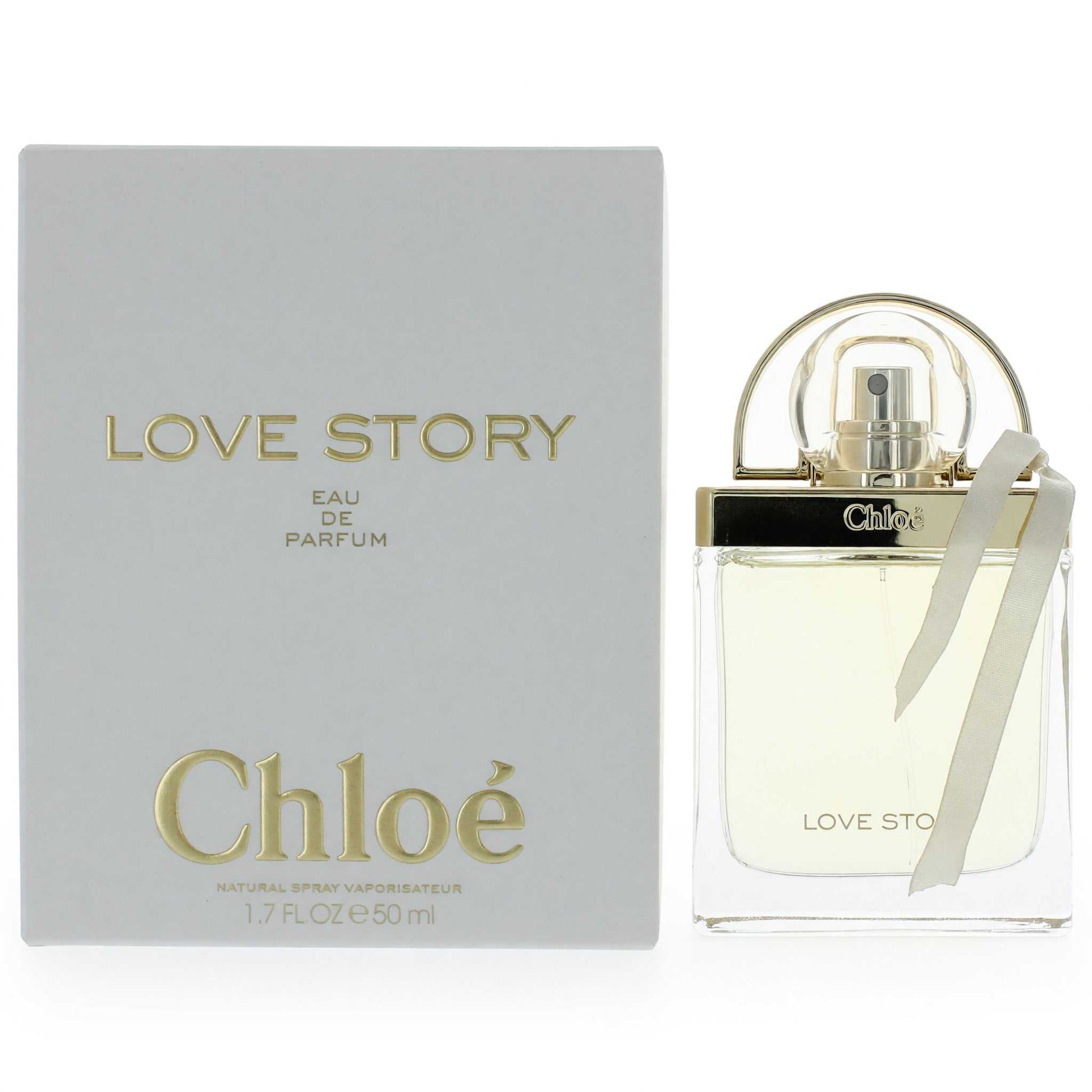Women's eau de parfum spray with gold Love Story bottle and matching gray box, 1.7 oz
