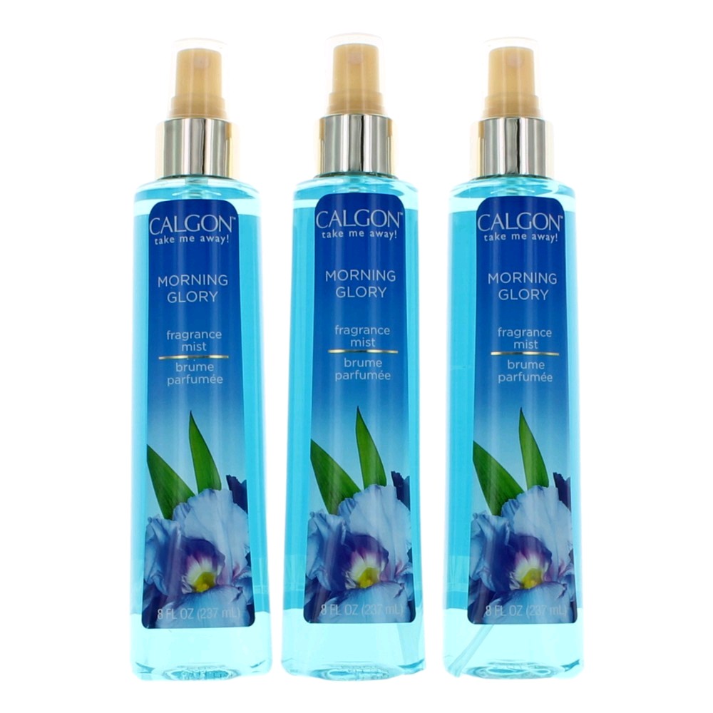 Calgon Morning Glory fragrance mist set, three 8 oz bottles with spray tops