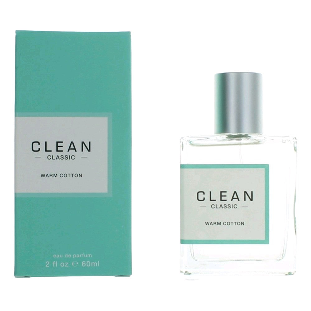 Warm cotton eau de parfum spray bottle with teal box and silver cap, 60 ml