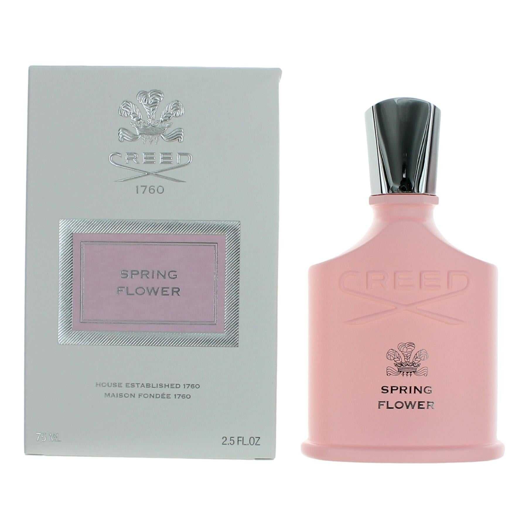 Women's EDP spray bottle with pink glass and silver cap, shown with matching box.