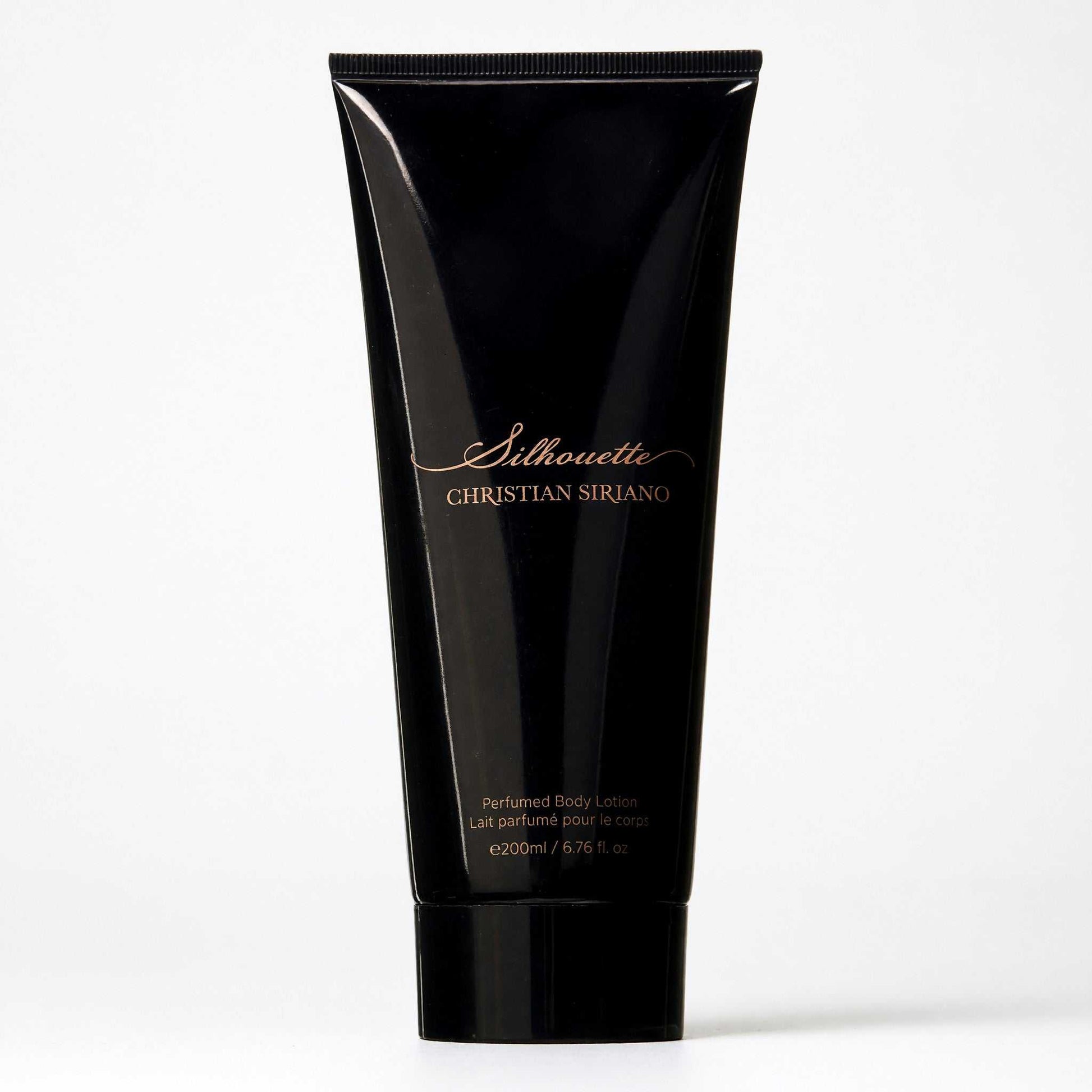 Silhouette by Christian Siriano body lotion in black squeeze tube, 6.7 fl oz