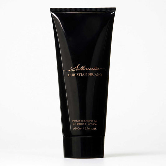 Silhouette shower gel tube by Christian Siriano, black, with gold logo