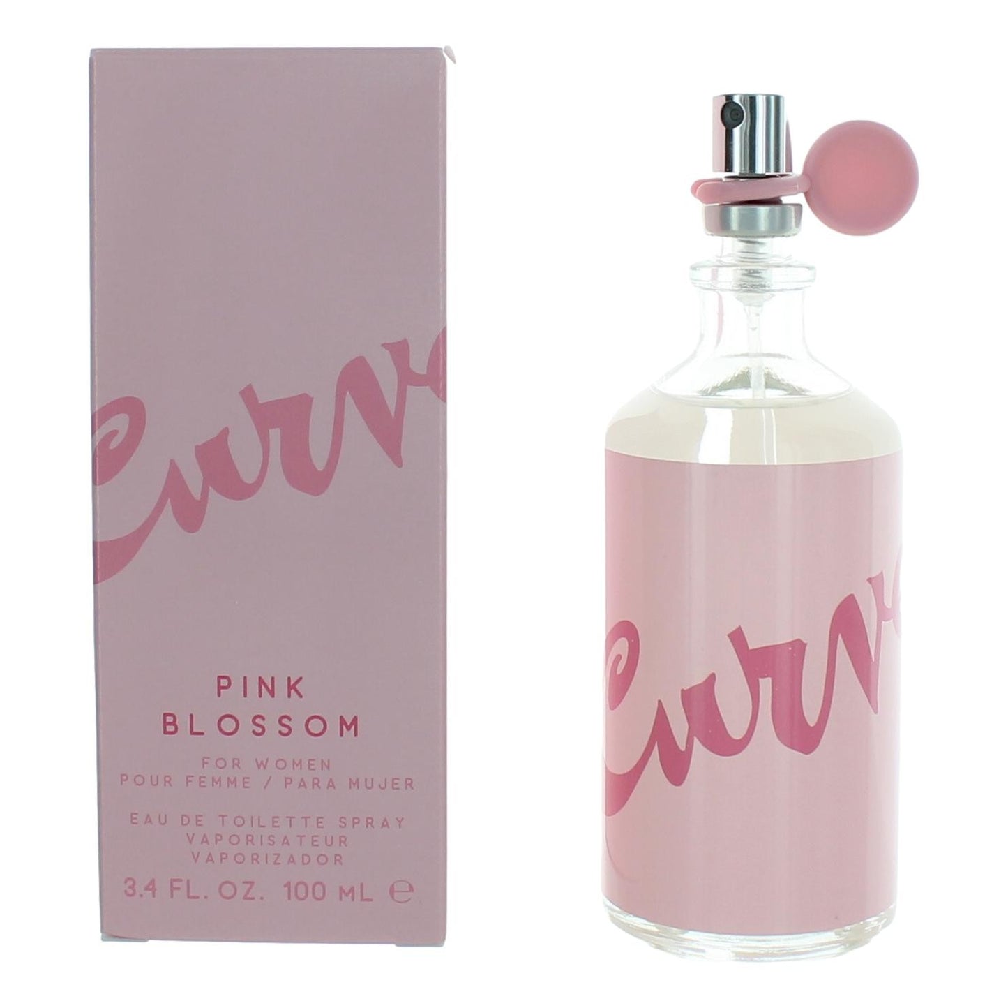 Pink Blossom perfume spray bottle with pink cap and matching box, 3.4 oz
