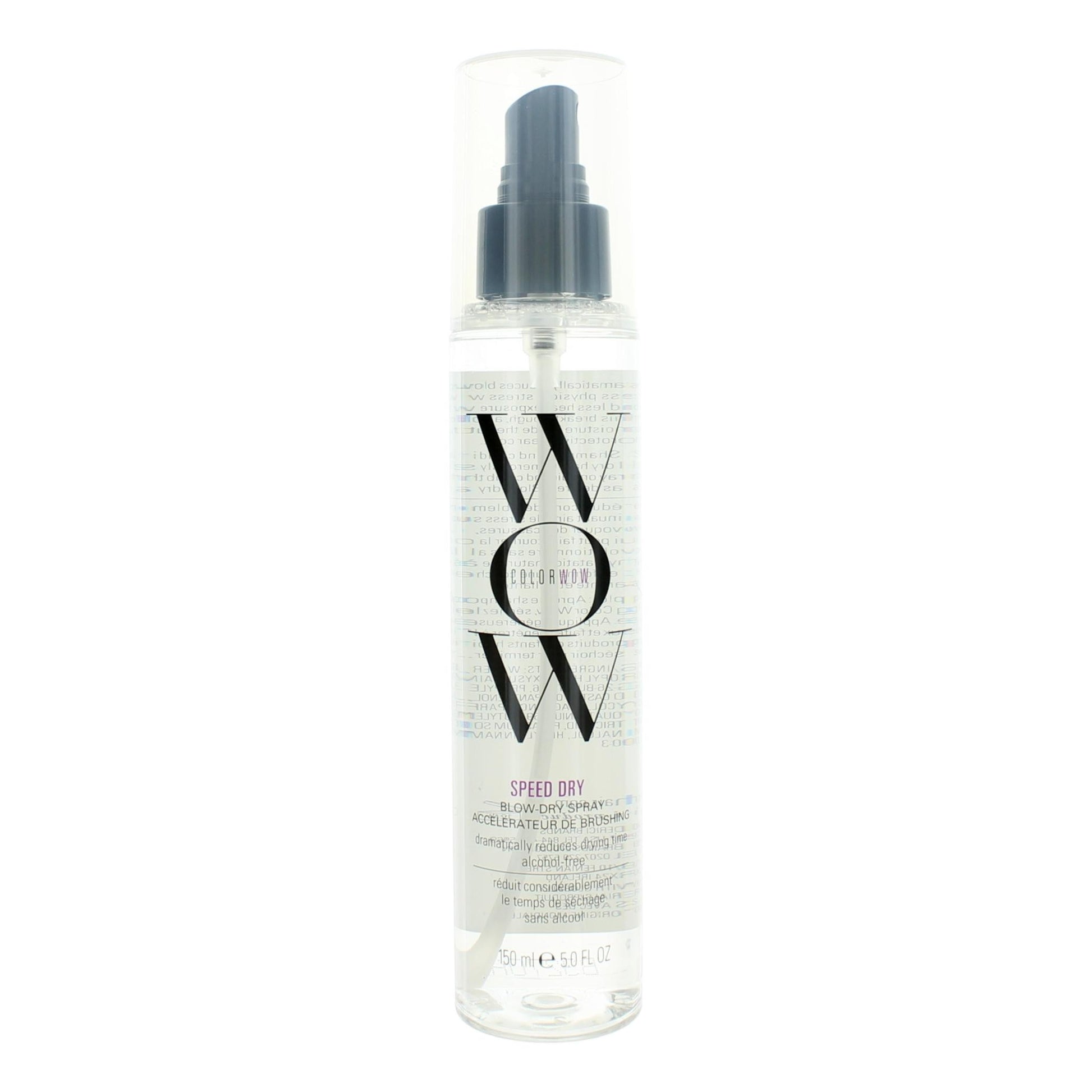 Color Wow Speed Dry blow-dry spray bottle, clear liquid with dark pump cap