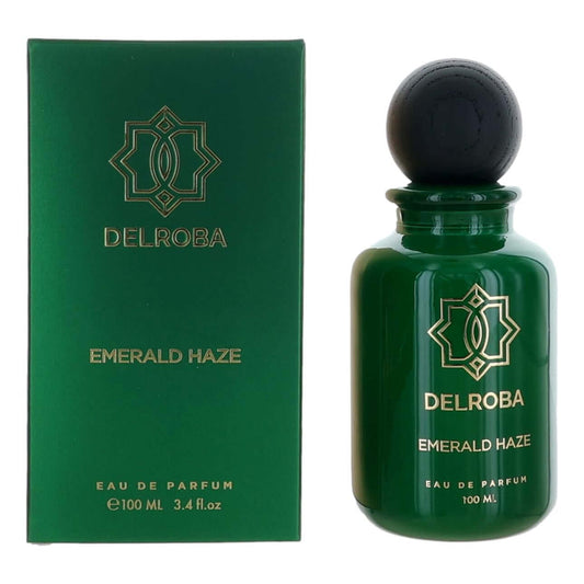 Delroba Emerald Haze by Delroba, 3.4 oz EDP Spray for Women in a green bottle with a black cap.