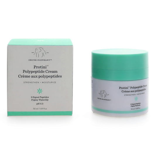 Drunk Elephant Protini peptide face cream jar in mint green with box, 1.69 oz