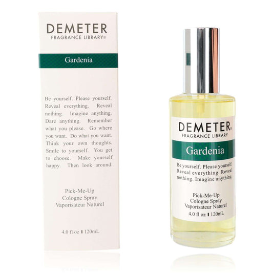 Gardenia by Demeter, 4 oz Cologne Spray for Unisex in a bottle with packaging.