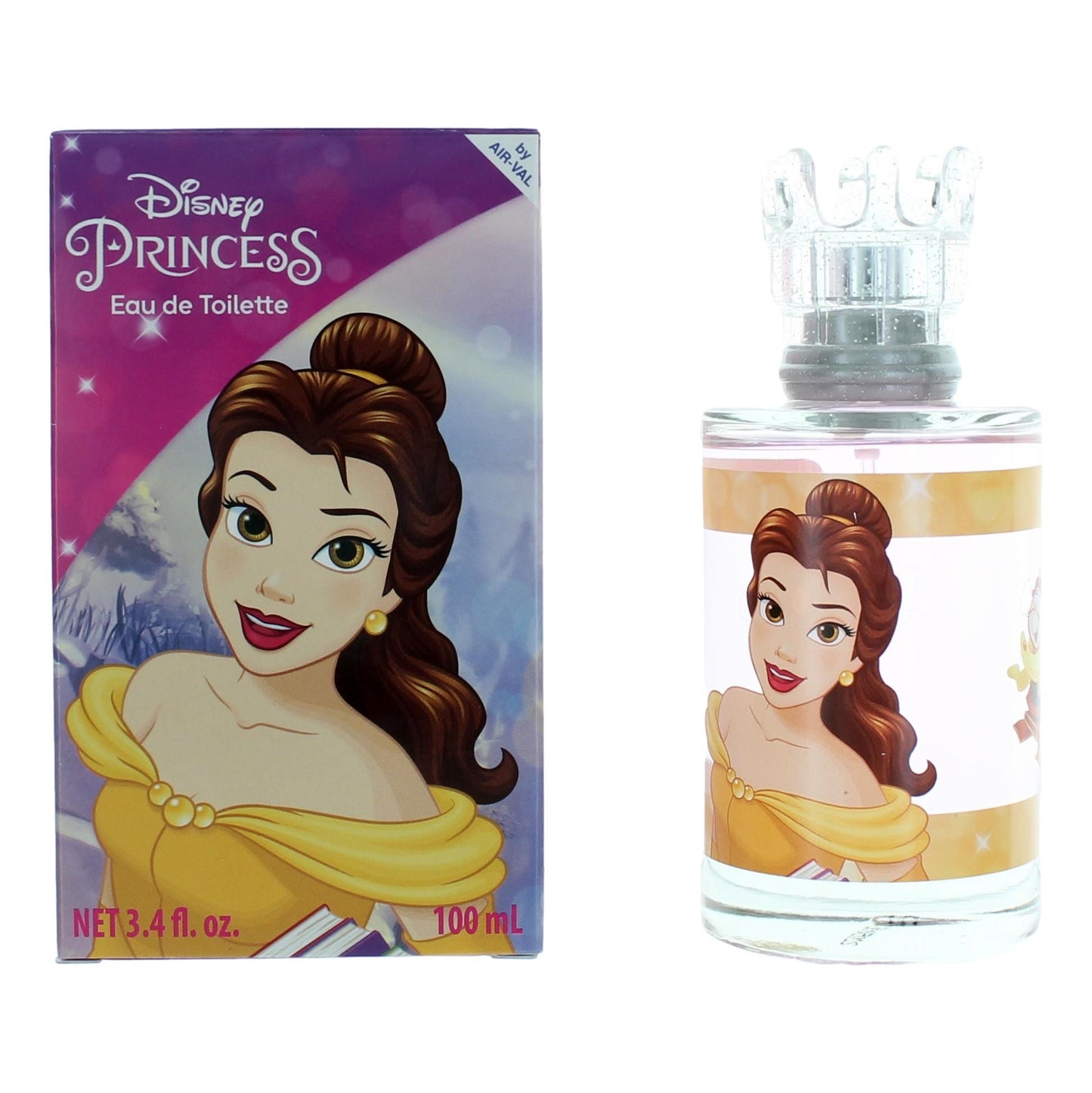 Disney Princess Belle EDT spray, 3.4 fl oz, with themed box and bottle