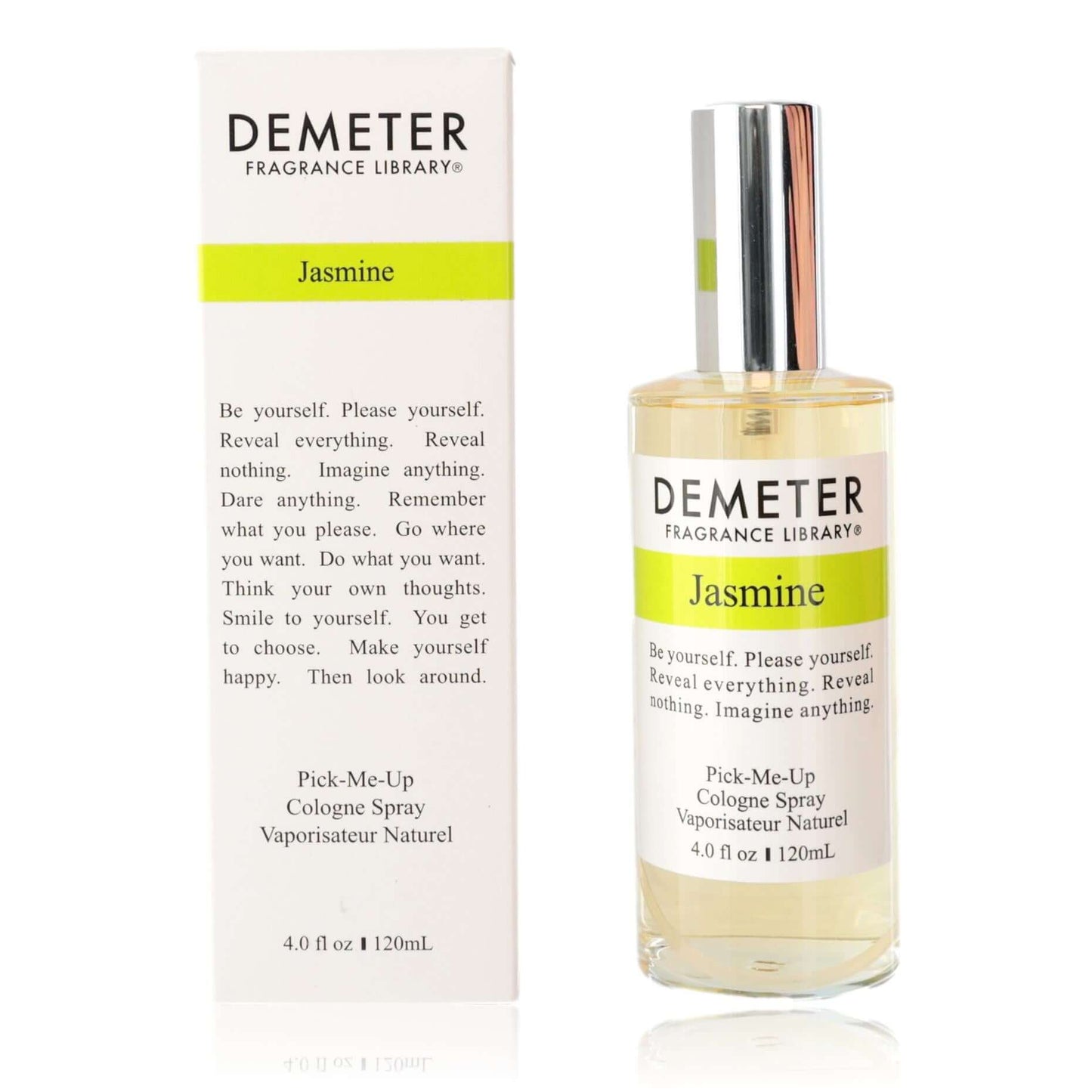 Jasmine by Demeter, 4 oz Cologne Spray for Unisex in its packaging with floral design and brand details.