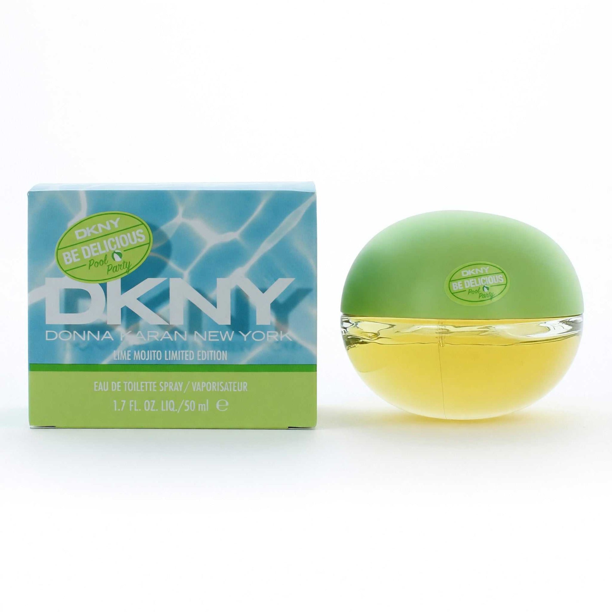 Women’s lime mojito EDT spray bottle with round green cap and yellow liquid, 1.7 oz