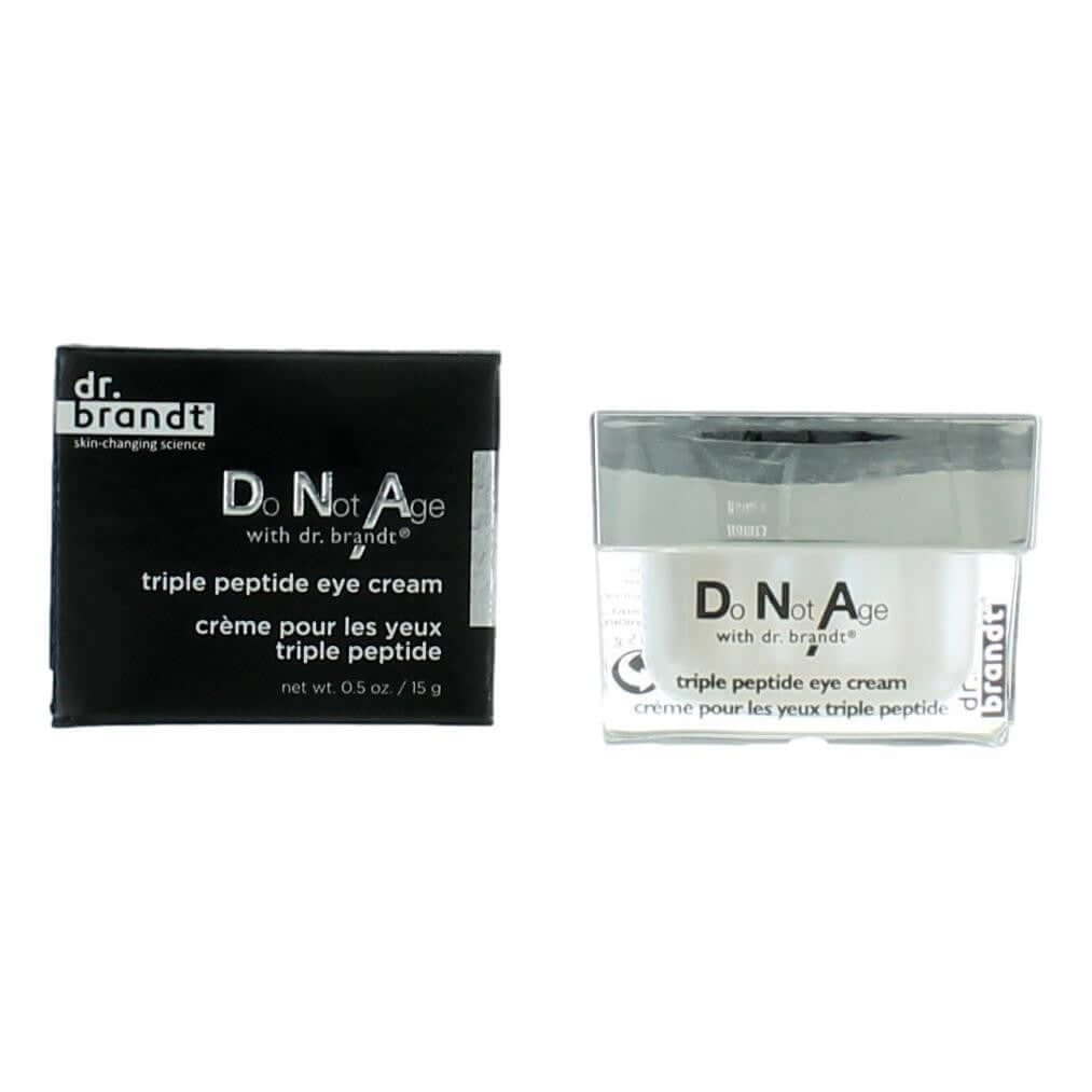 Dr. Brandt D. Not Age triple peptide eye cream box and jar, 0.5 oz