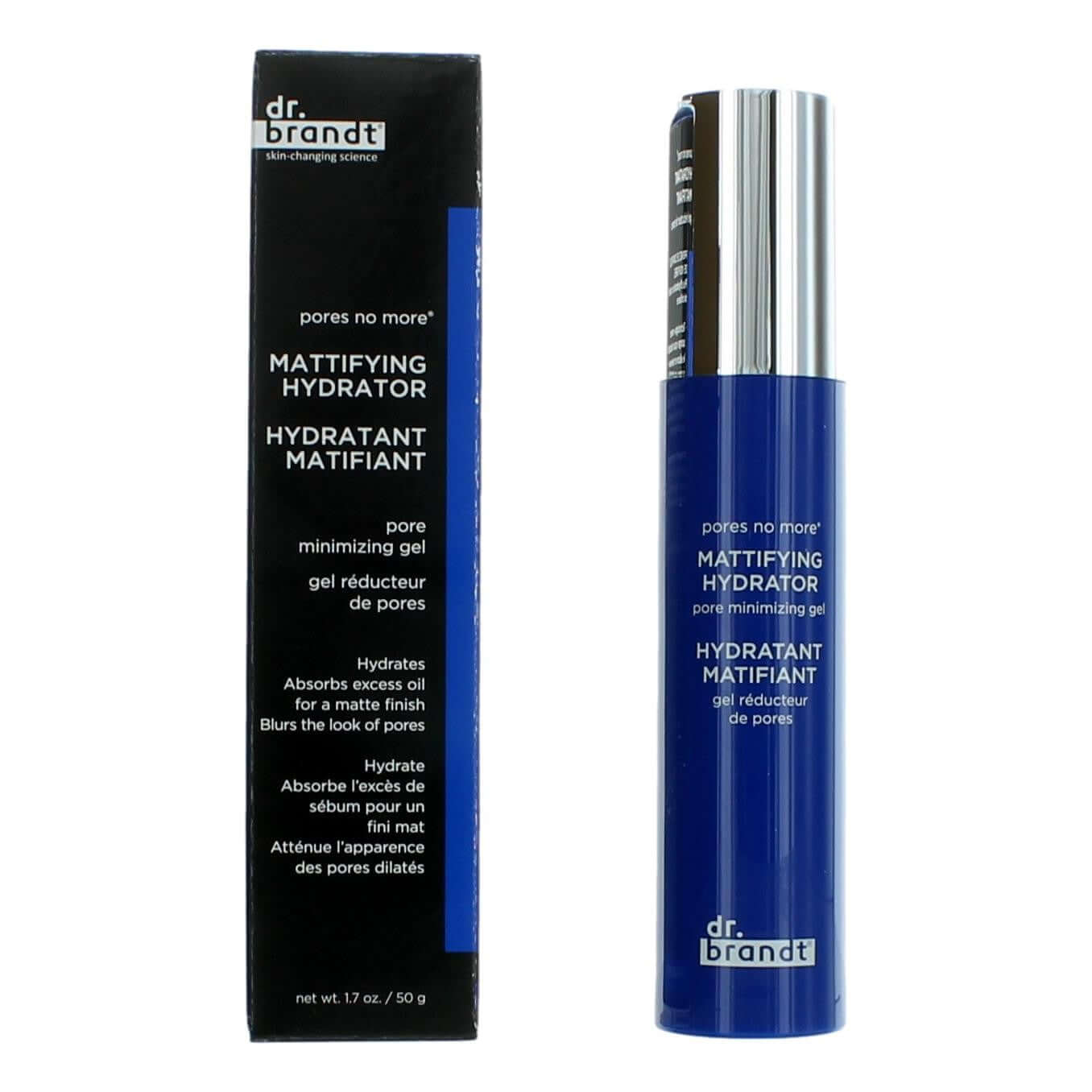 Dr. Brandt Pores No More mattifying hydrator, pore minimizing gel bottle and box