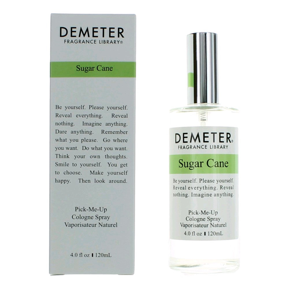 Sugar Cane cologne spray bottle with green label and matching Demeter box, 4 fl oz.