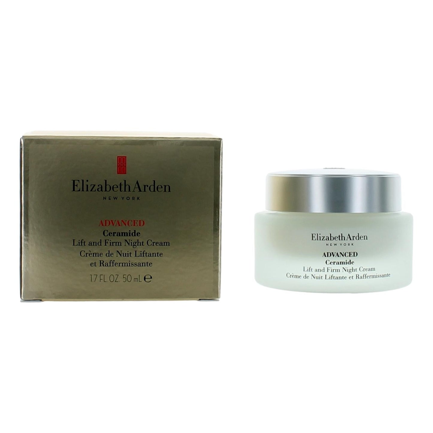 Elizabeth Arden ceramide night cream jar with box, silver lid, 1.7 oz