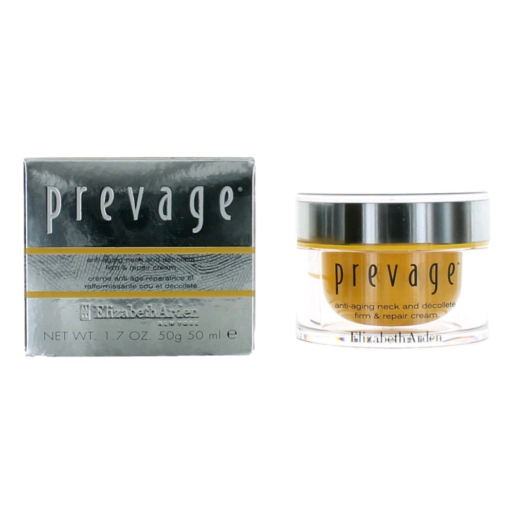 Prevage anti-aging neck and decollete firm & repair cream, 1.7 oz jar and box