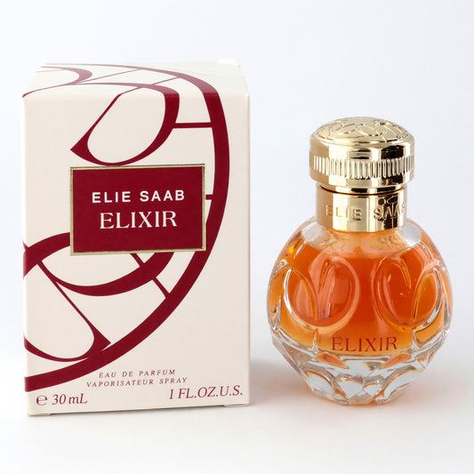 Women’s Elixir EDP spray bottle, amber glass with gold cap; boxed