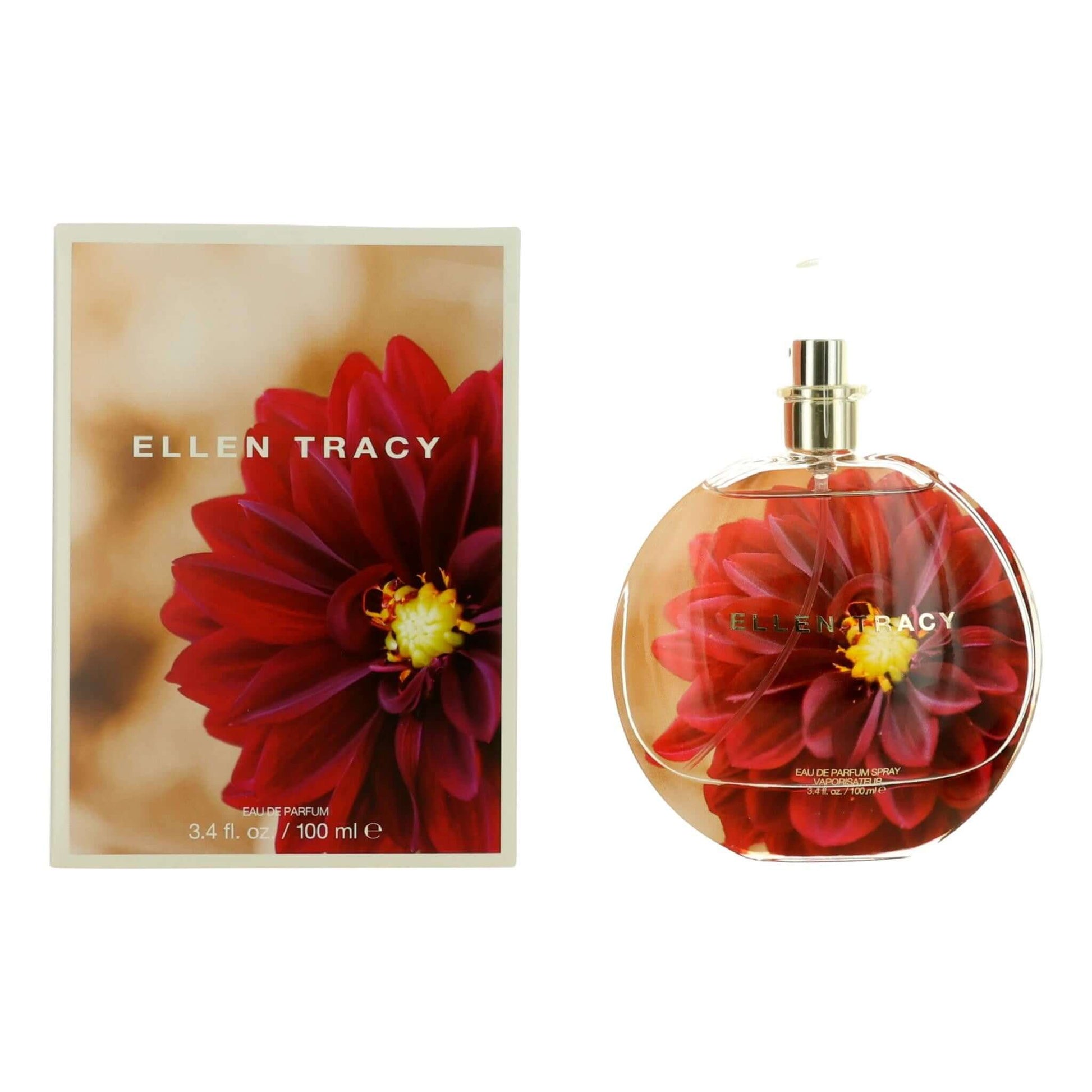 Women's red floral eau de parfum gift set with glass bottle and gold cap