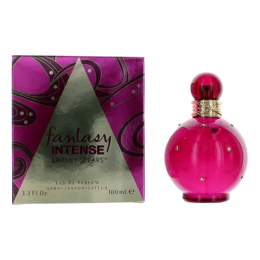 Fantasy Intense by Britney Spears EDP spray: pink round glass bottle with cap and box