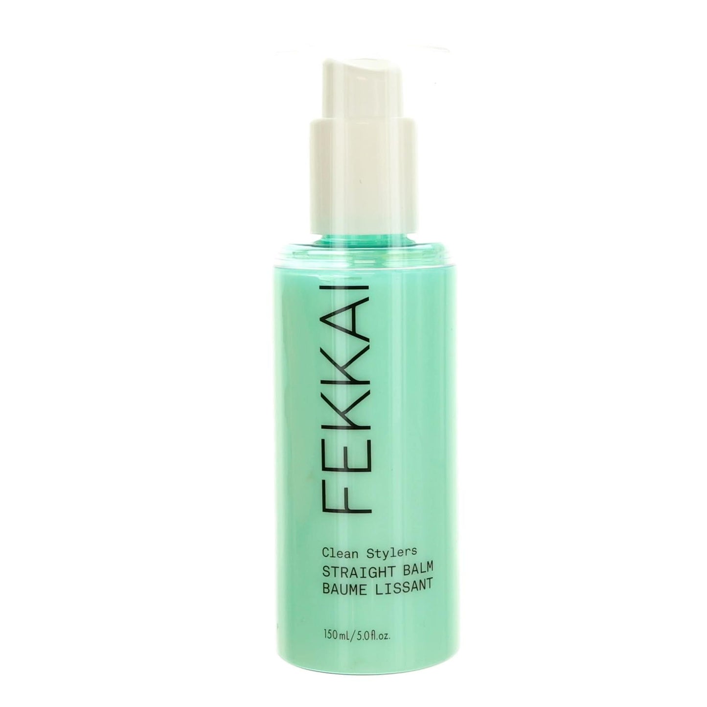 Straight hair balm bottle with turquoise label and white cap
