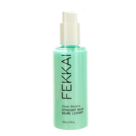 Straight hair balm bottle with turquoise label and white cap