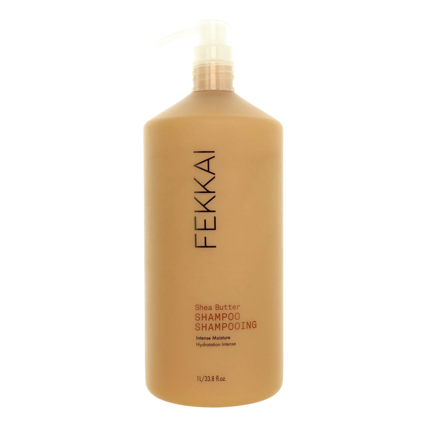 Shea Butter shampoo bottle with pump, tan plastic container