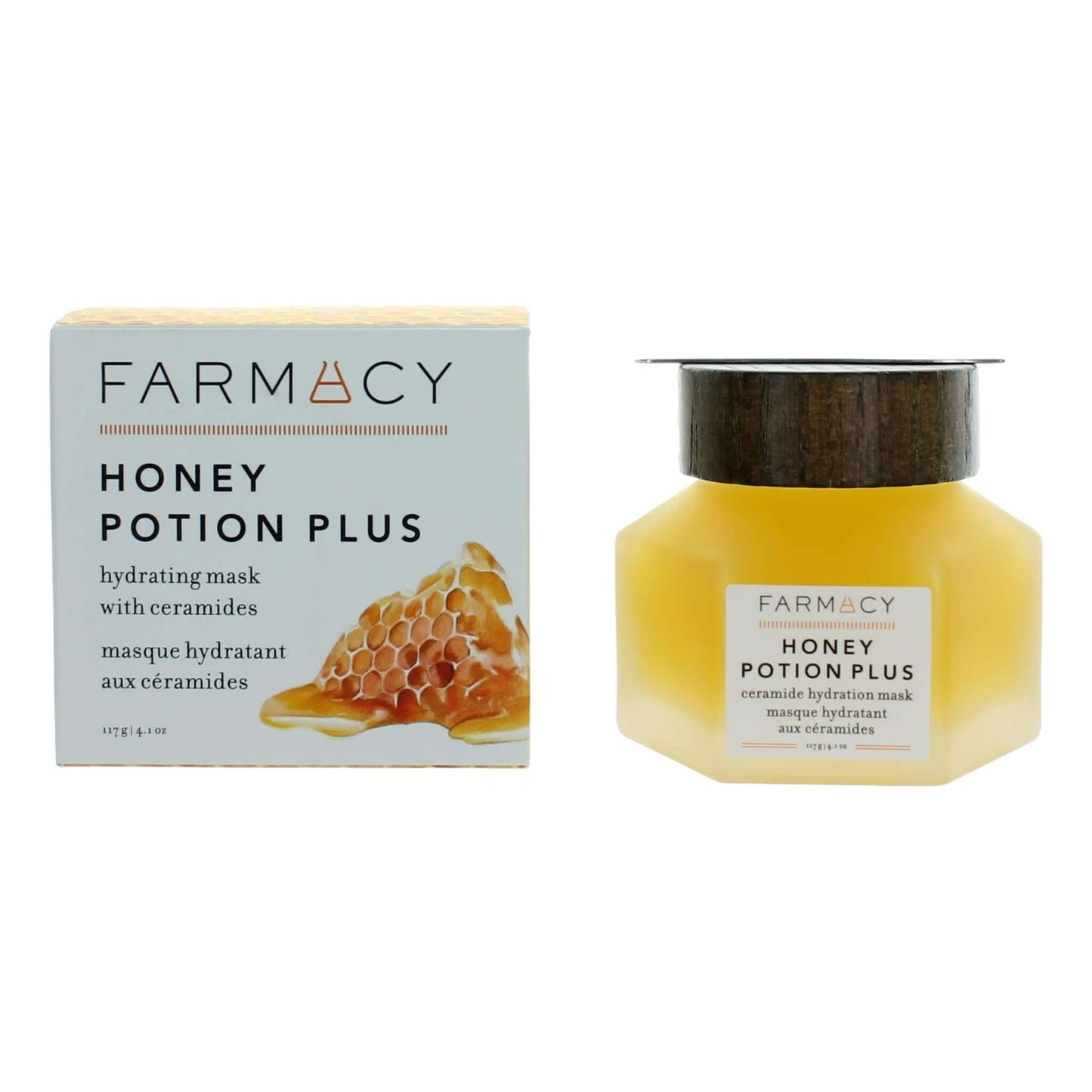 Farmacy Honey Potion Plus hydrating mask jar with matching product box