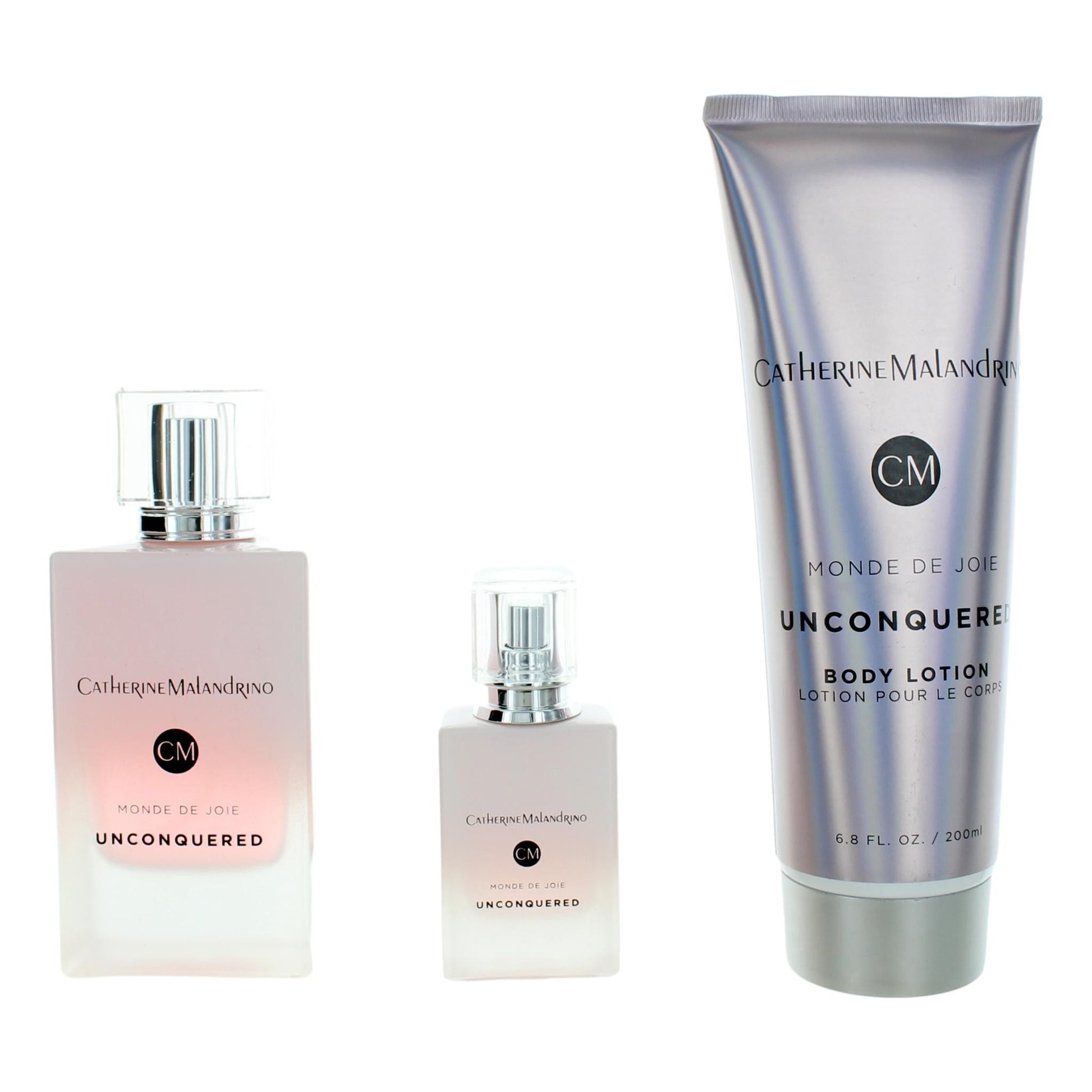 3-piece body lotion and fragrance set with tube and two bottles