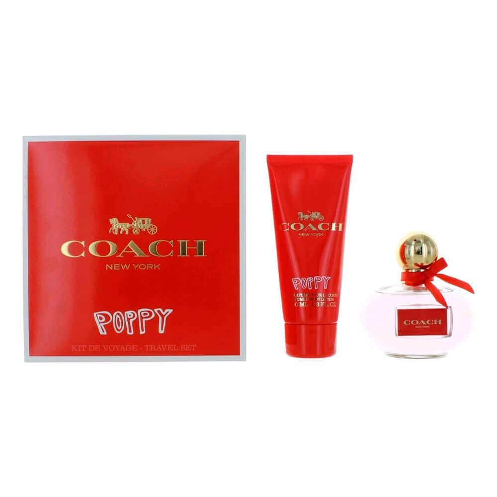 Women’s Poppy 2-piece travel set: red lotion tube and mini fragrance bottle in box