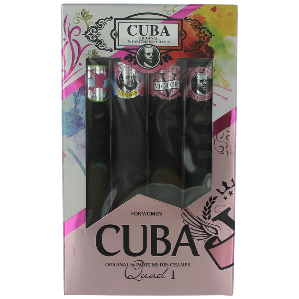 Women’s perfume gift set box with four mini bottles and CUBA logo