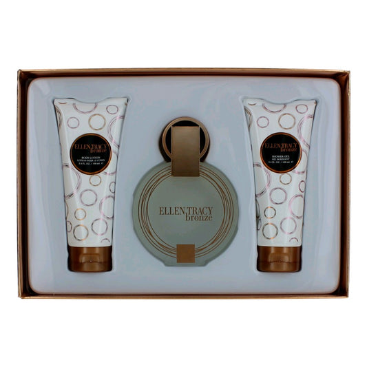 3-piece Ellen Tracy Bronze gift set with two tubes and circular bottle