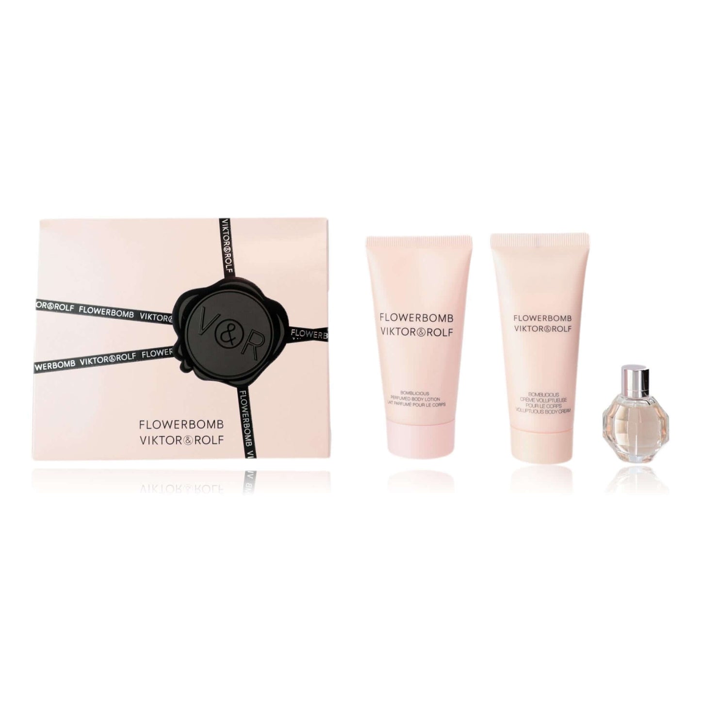 Flowerbomb by Viktor & Rolf, 3 Piece Mini Set for Women including EDP, Body Cream, and Body Lotion.