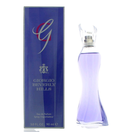 Women’s eau de parfum spray with clear cap, lavender bottle, and blue gift box.