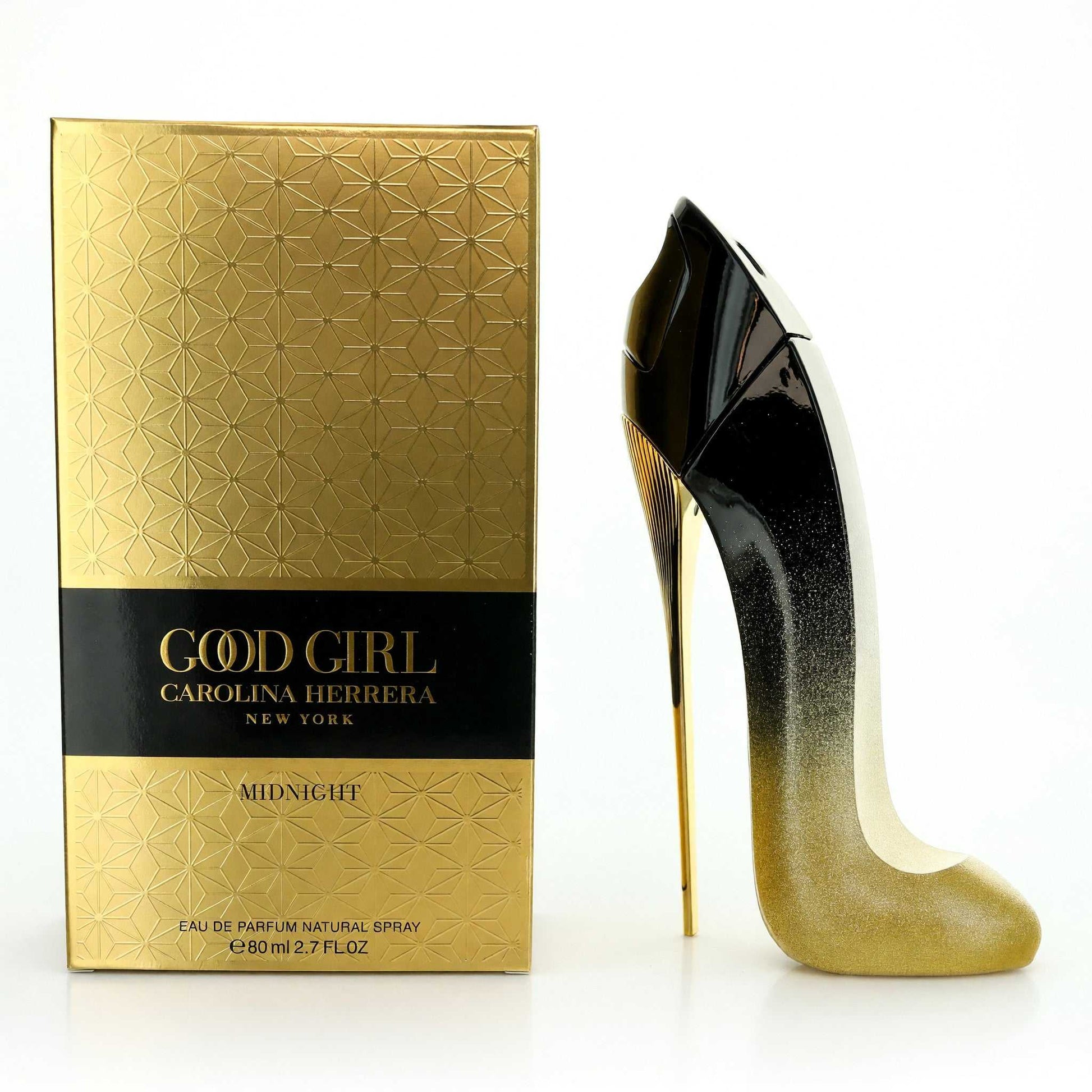 Carolina Herrera perfume with gold high-heel bottle and Midnight box, EDP spray