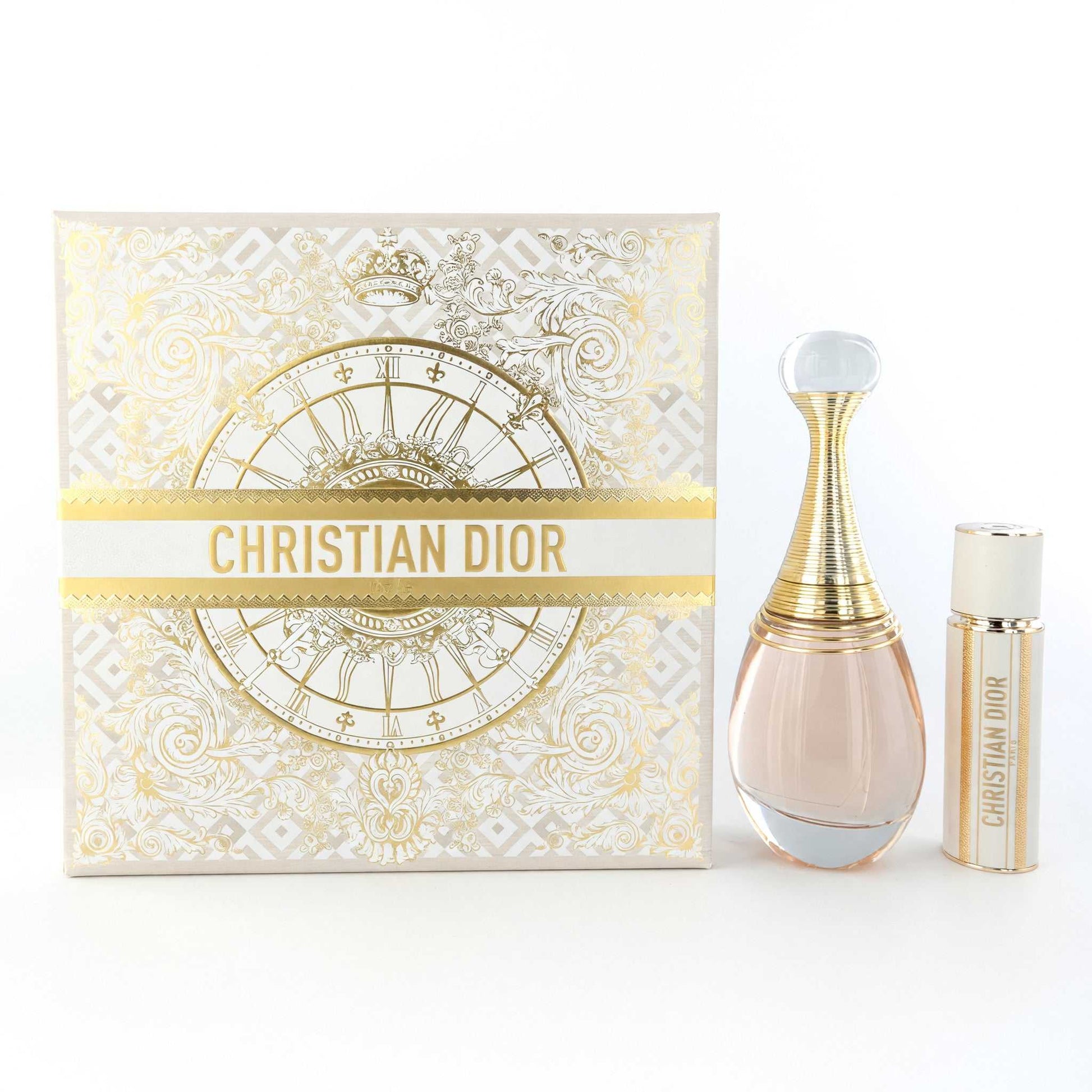 J'adore by Christian Dior 2-piece perfume gift set: box, bottle, and travel spray
