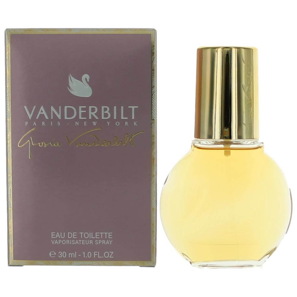 Vanderbilt Eau de Toilette spray with gold cap and yellow glass bottle, boxed.