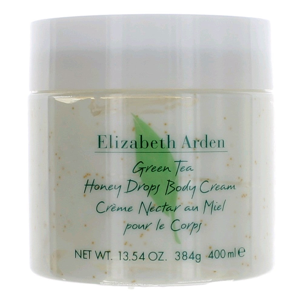 Body cream jar, Elizabeth Arden Green Tea Honey Drops, white container with label
