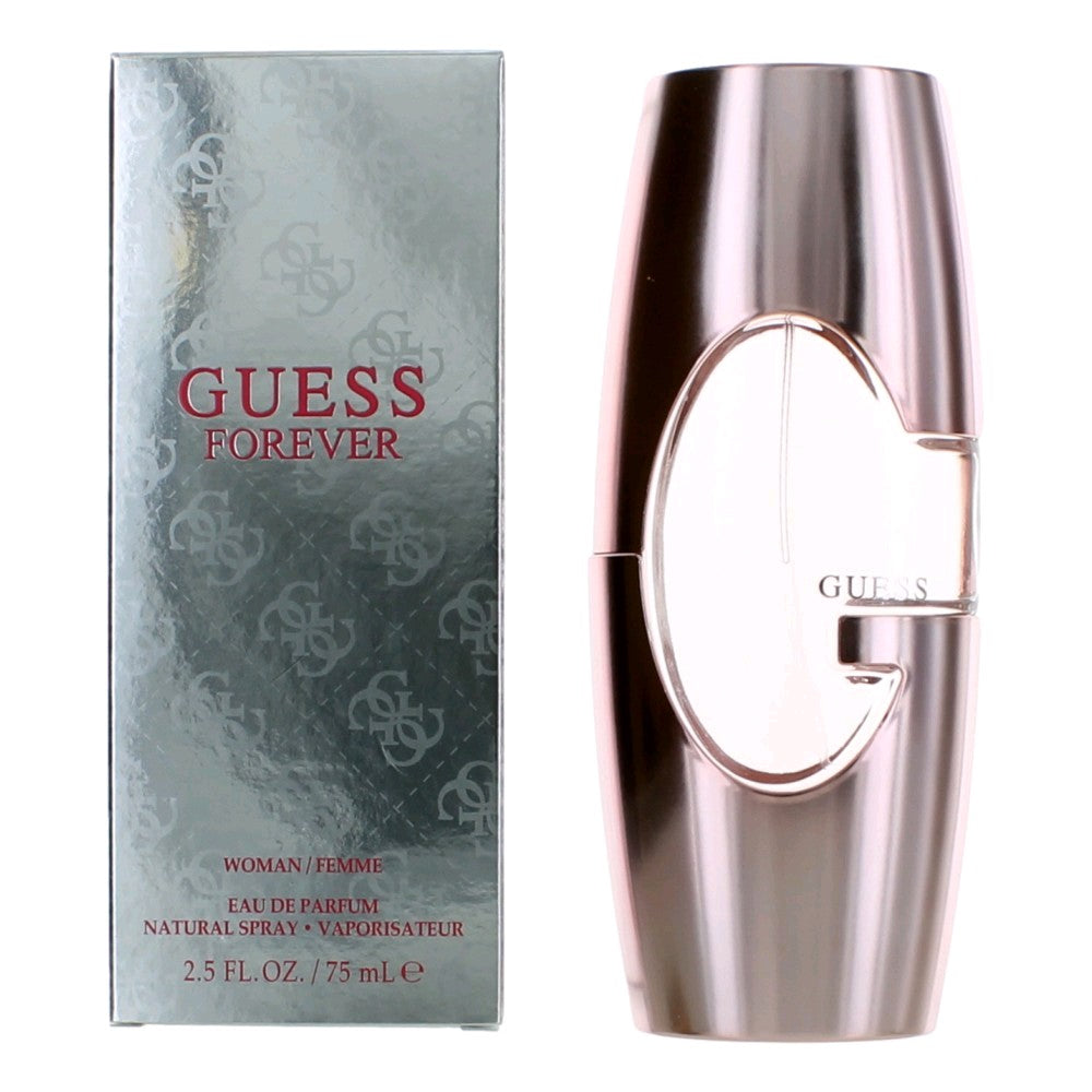 Guess Forever women's eau de parfum spray in metallic bottle with matching box