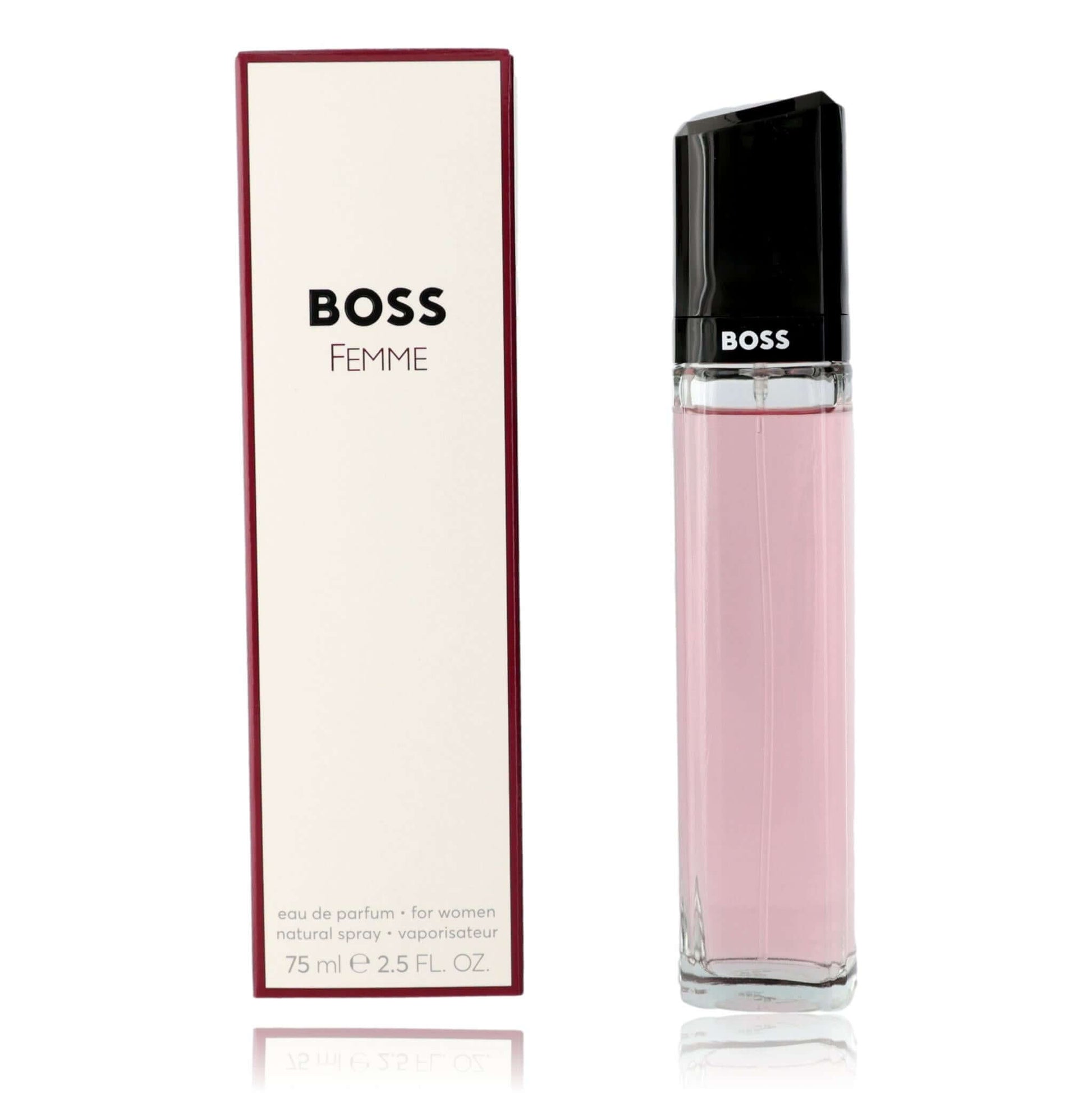 Boss Femme by Hugo Boss, 2.5 oz EDP Spray for Women in a stylish pink bottle with black cap.