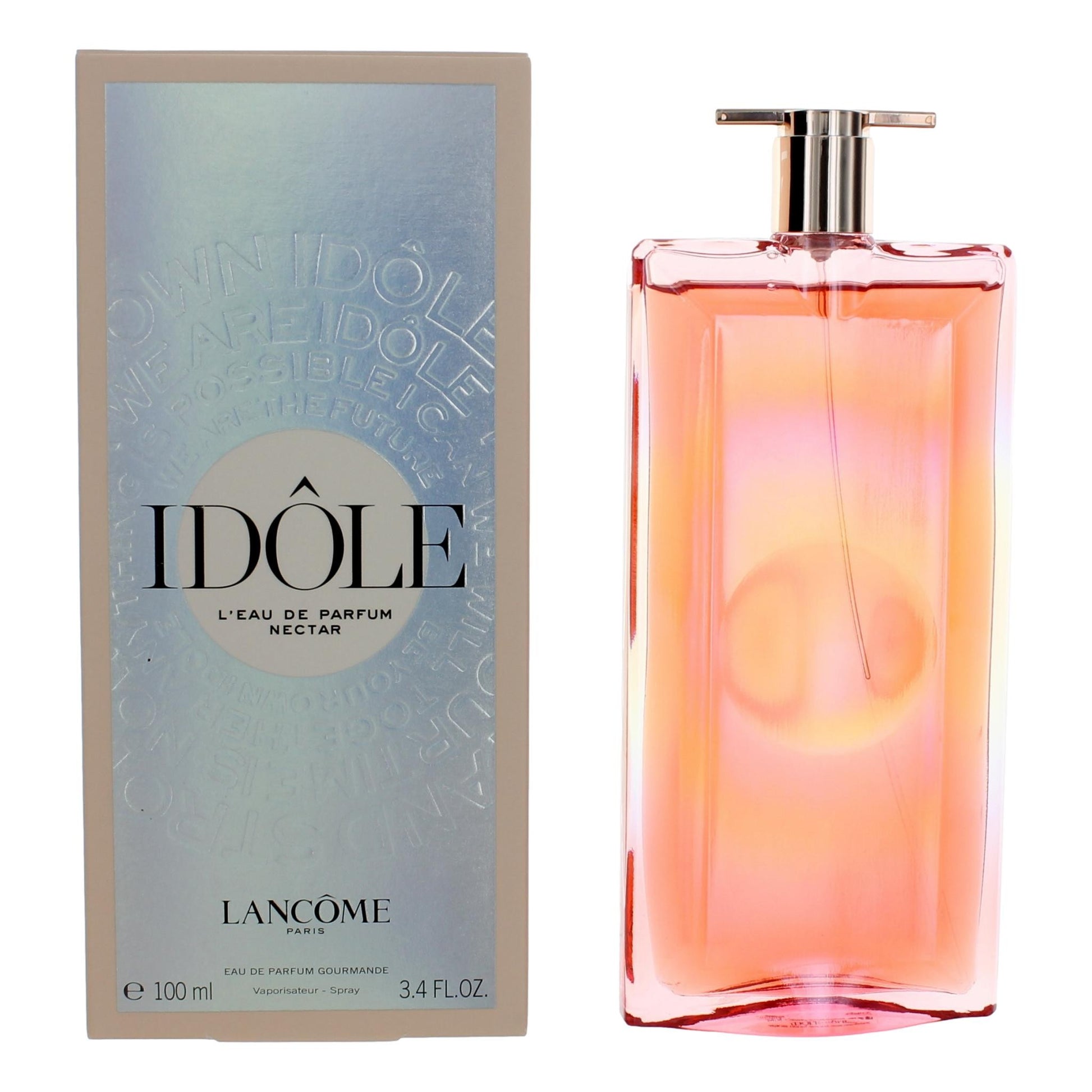 Lancome Idole Nectar EDP spray bottle and box, 3.4 fl oz, pink glass