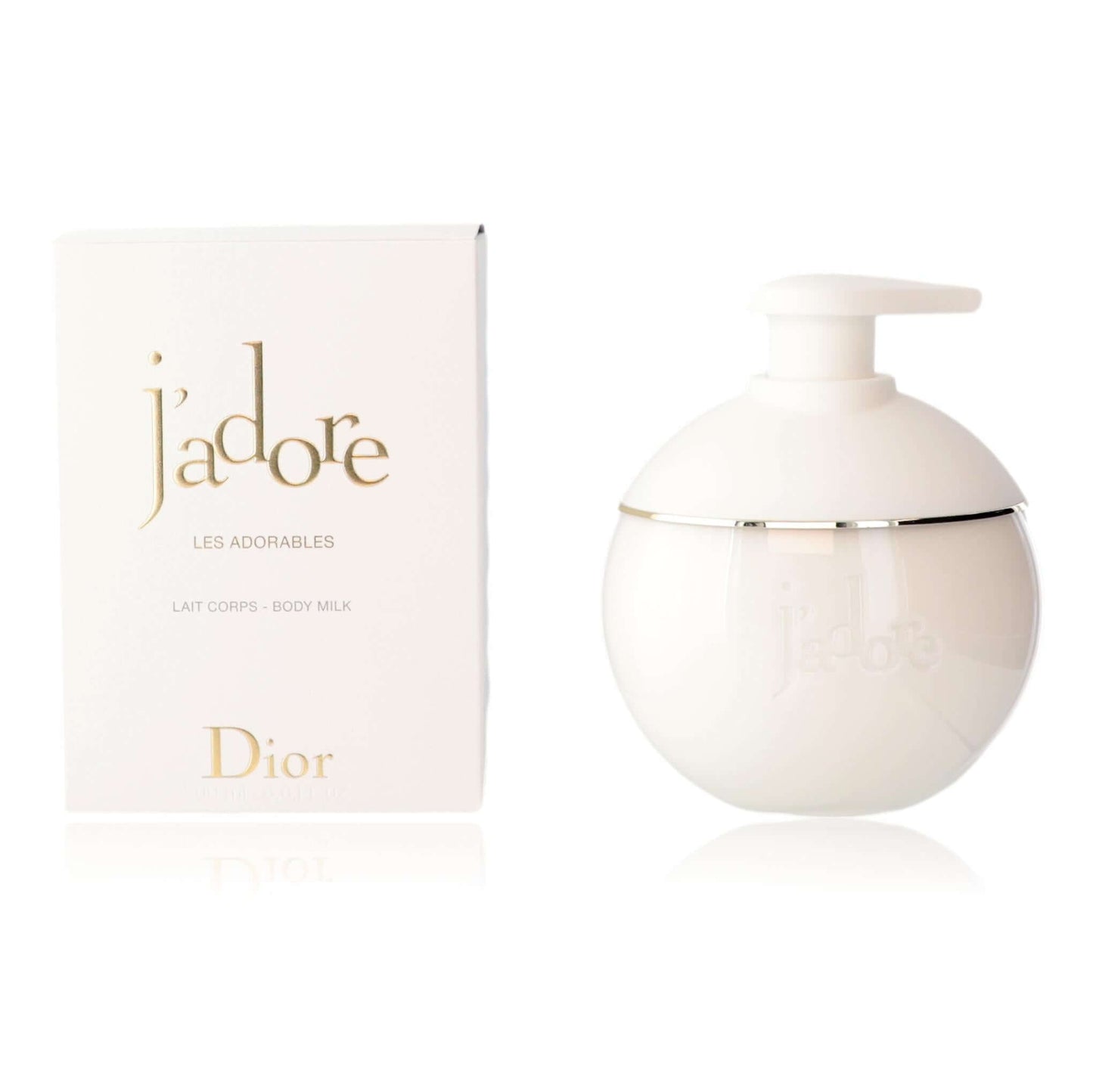 J'adore body milk pump bottle with box, white frosted design