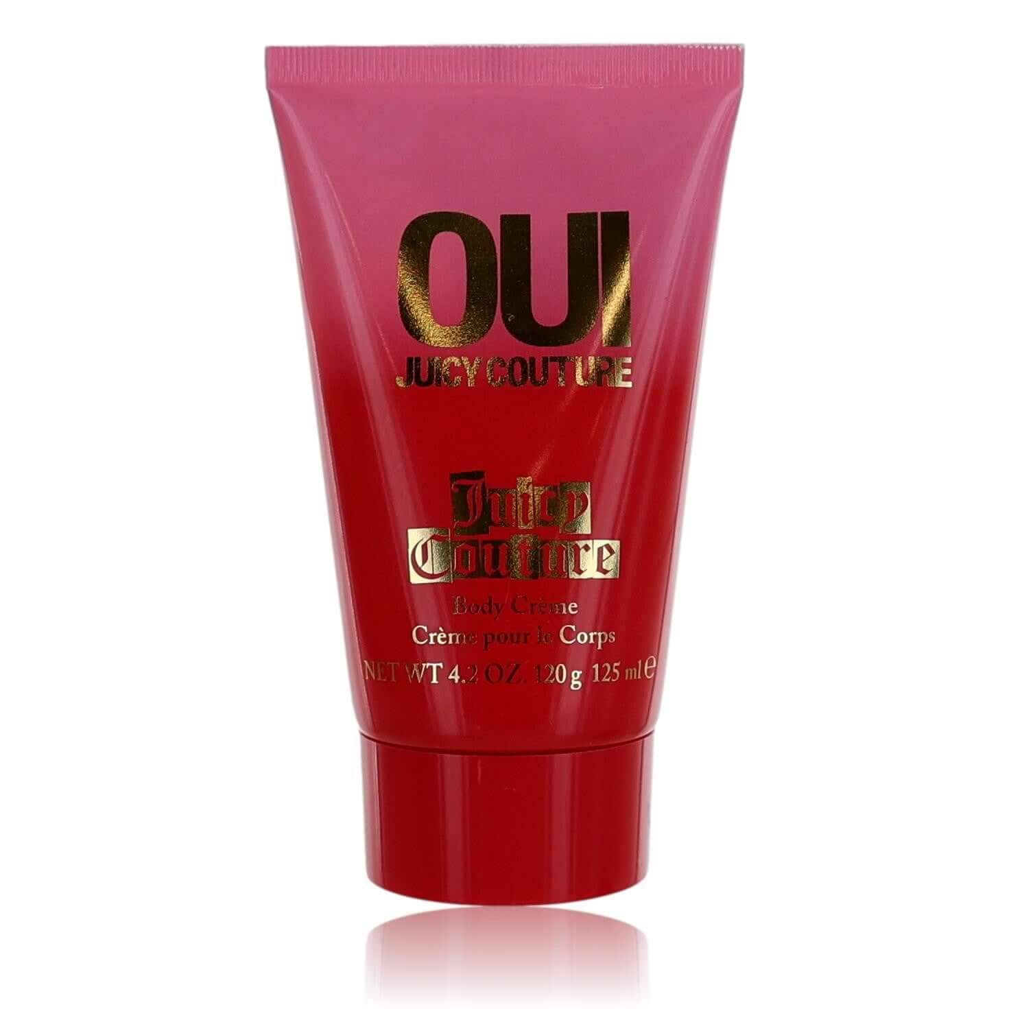 Oui by Juicy Couture body cream tube, pink-red plastic, 4.2 oz