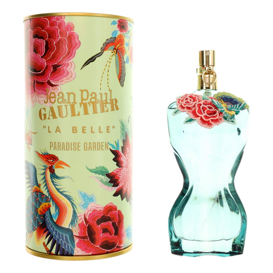 Women's floral Eau de Parfum spray in decorative glass bottle and matching tin