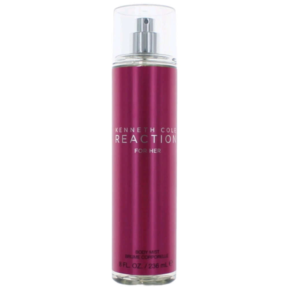 Kenneth Cole Reaction by Kenneth Cole, 8 oz Body Mist for Women in a vibrant pink bottle.